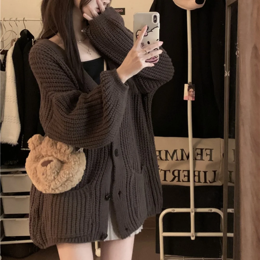 

Ladies' Soft Cozy Spring Open Cardigan Knitted Sweater Outerwear Loose Sle V-Ne Long Sve Casual Chic Spring Autumn Wear