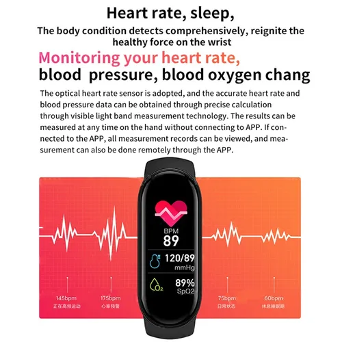 Imagen 2 del producto Reloj inteligente M6 con control del ritmo cardíaco y de la presión arterial, reloj inteligente para hombres y mujeres, reloj rastreador de Fitness, relojes deportivos impermeables