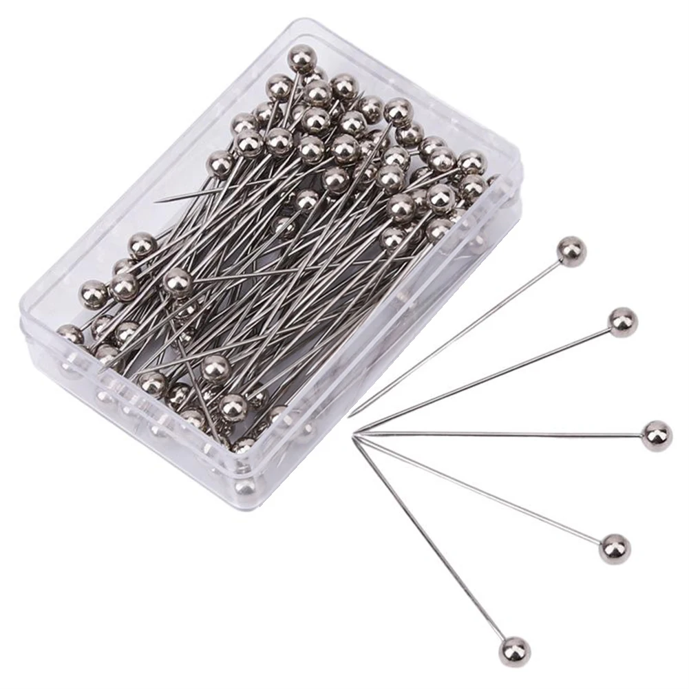 100Pcs/Box Sewing Pins Round Pearl Ball Multicolor Head Pins Straight Quilting Pins For Dressmaker Positioning DIY Jewelry Decor