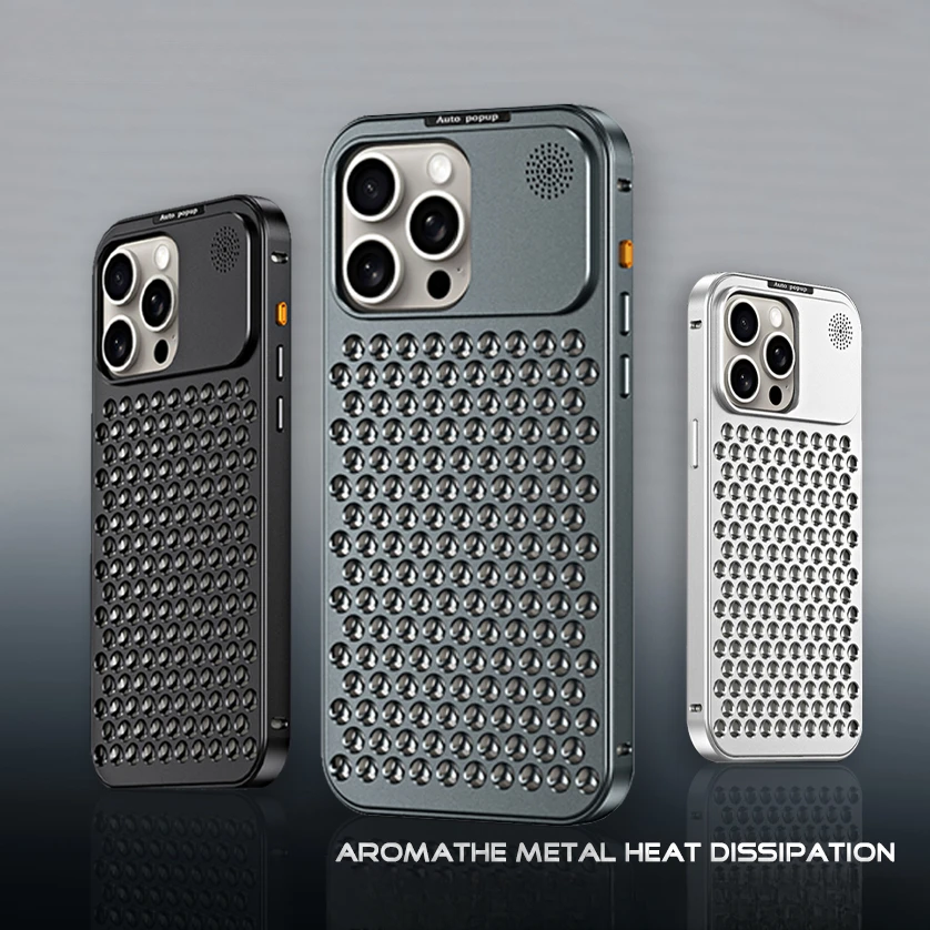 For iPhone 15 14 Plus 12 13 Pro Max Luxury Aluminum Metal Heat Dissipation Aromatherapy Case Fragrance Cooling Removable Cover