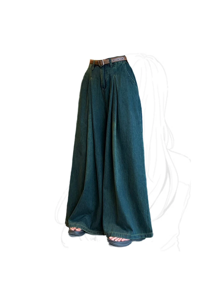 

Women's Vintage Blue Denim Pants Streetwear Korean Y2k Baggy 90s Oversize Wide Leg Jeans Harajuku Cowboy Trousers 2023 Clothes