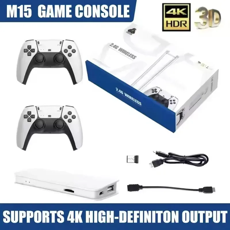 

Игровая консоль M15 4K HD, игровая приставка для ТВ, беспроводной контроллер, ретро-портативная игровая консоль, 64 ГБ, 20000+ игр, новинка 2026 года, горячая распродажа