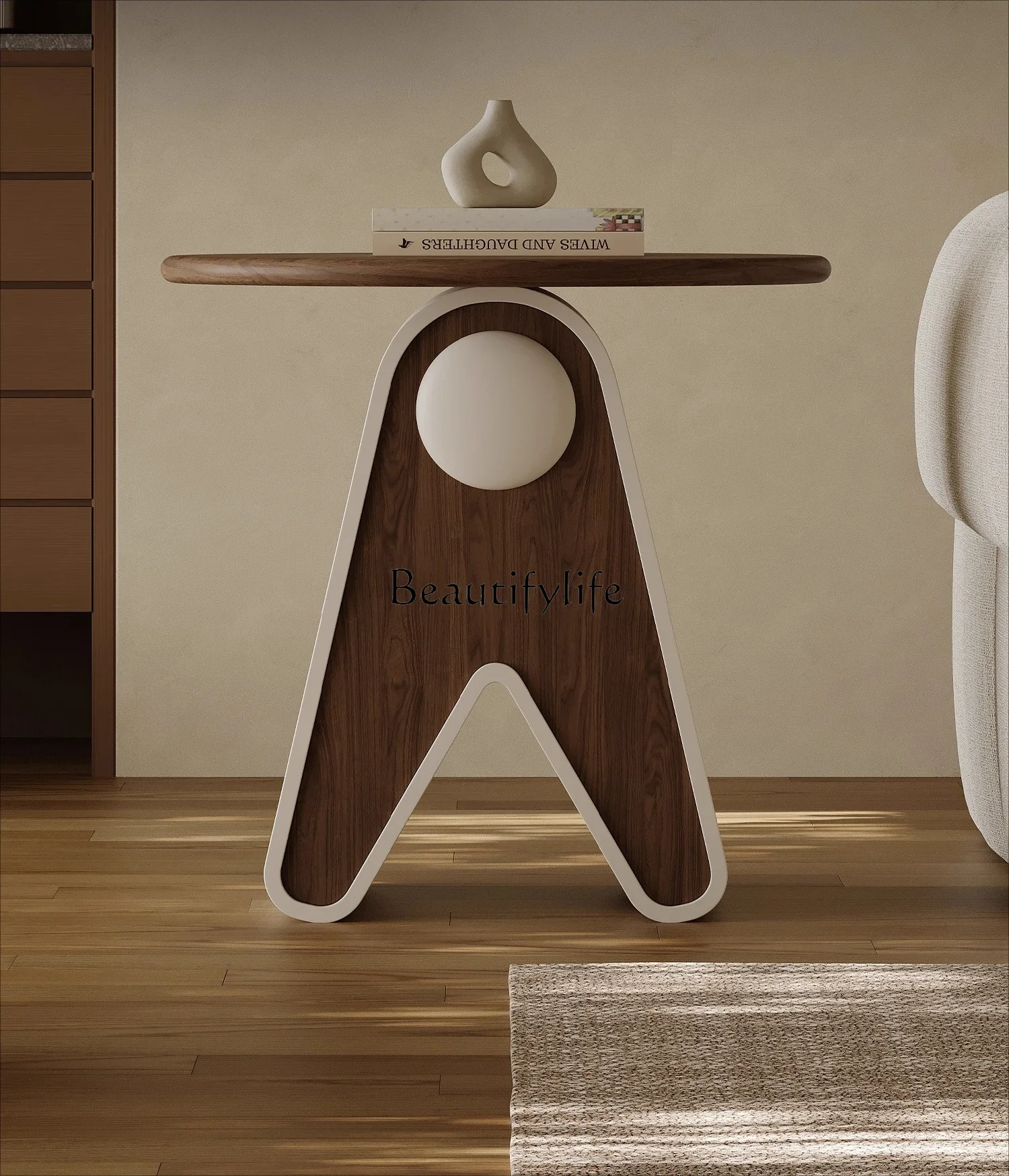 

05-ls 18Vintage Cream Style Sofa Side Table Living Room Small Side Table Solid Wood