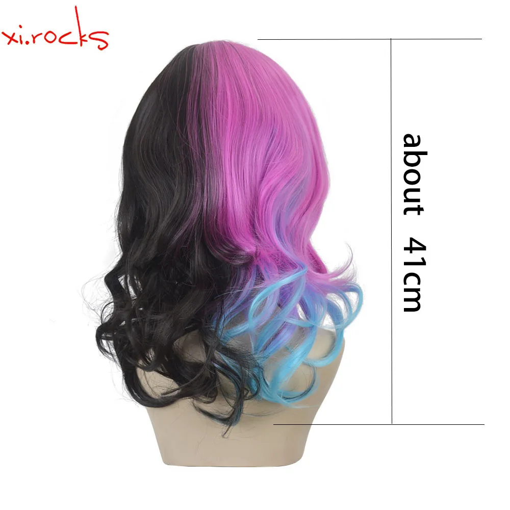 Xi.Rocks 3506  Melanie Martinez Halloween Party Colorful For Short Wavy Ombre Synthetic High Temperature Fiber Hair Cosplay Wig