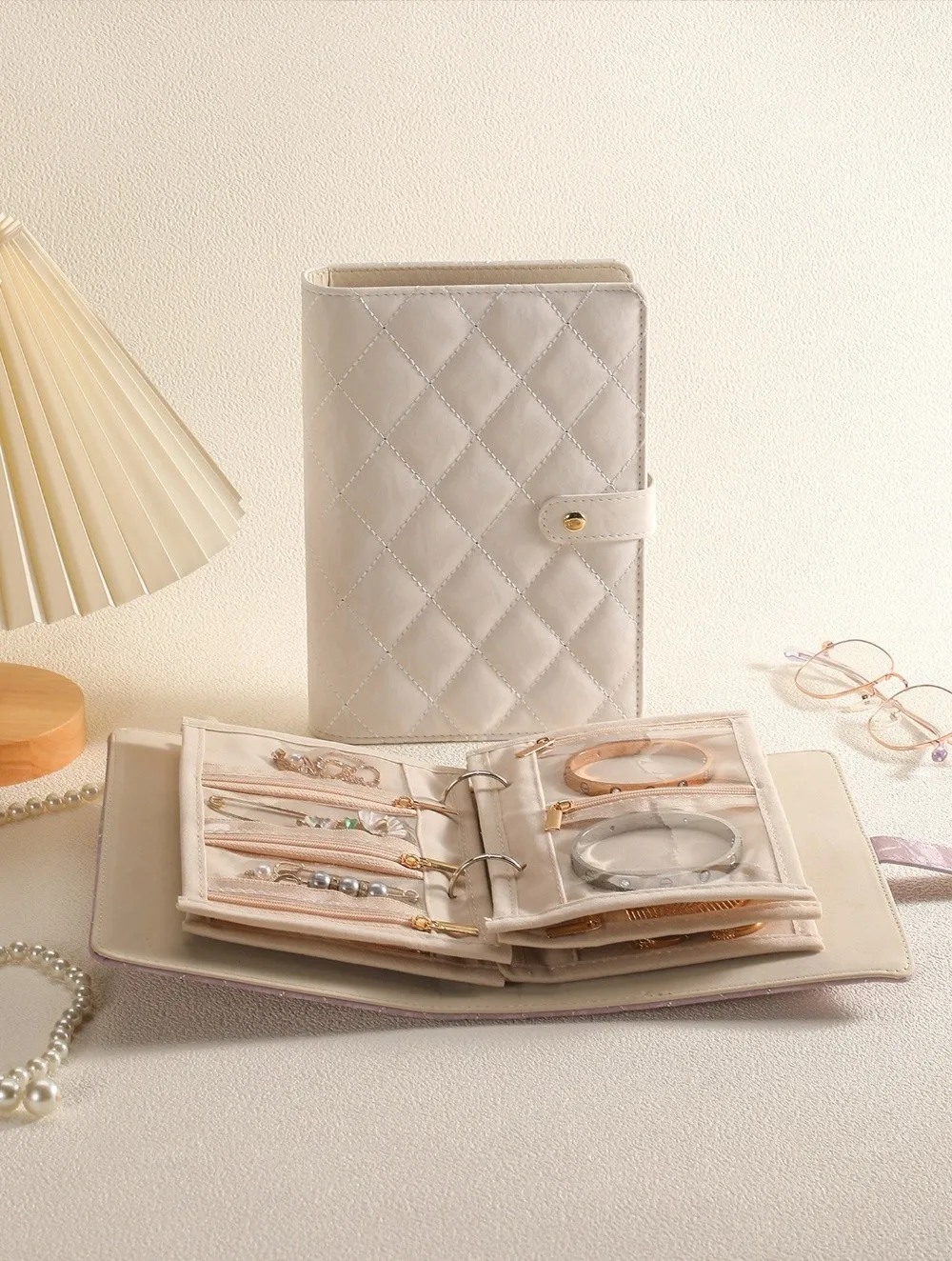 Transparent Jewelry Storage Book with Zipper Clear Pockets Necklace Binder Storage Book Luxury PU Leather Velvet Storage Bag