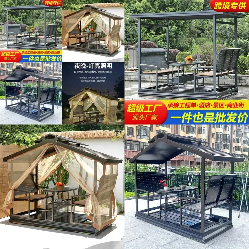 For Outdoor Garden Courtyard Cast Aluminum Rocking Chair Swing Sofa Double Seating Comfortable Leisure Furniture Weather