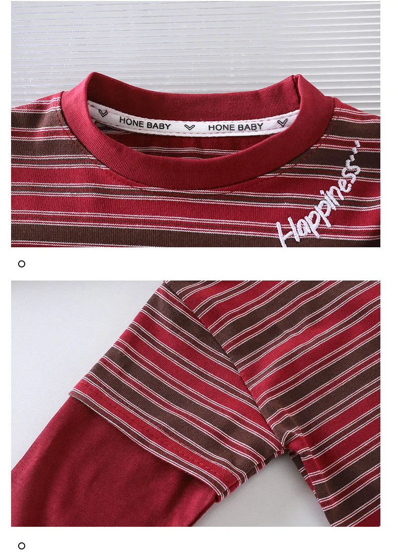 1-10 Jahre Koreanischer Stil Kinder Jungen Gestreiftes Oberteil Baumwolle Gespleißtes Loses Basic Kinder T-Shirt Herbst Weiche Atmungsaktive Kinderkleidung – Detail 4