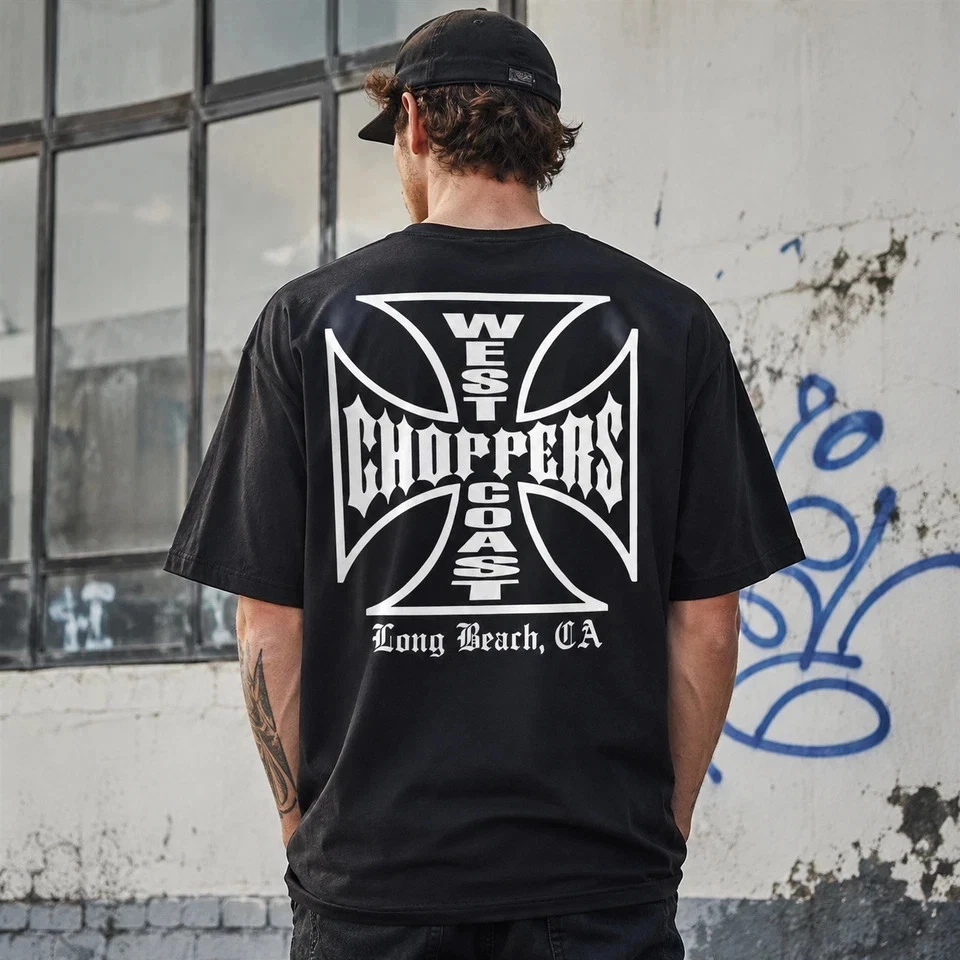2026 New West Coast Choppers Unisex Oversized Streetwear T Shirt Vintage Chopper Motorcycle Cross Print Graphic Tees Cotton Tops