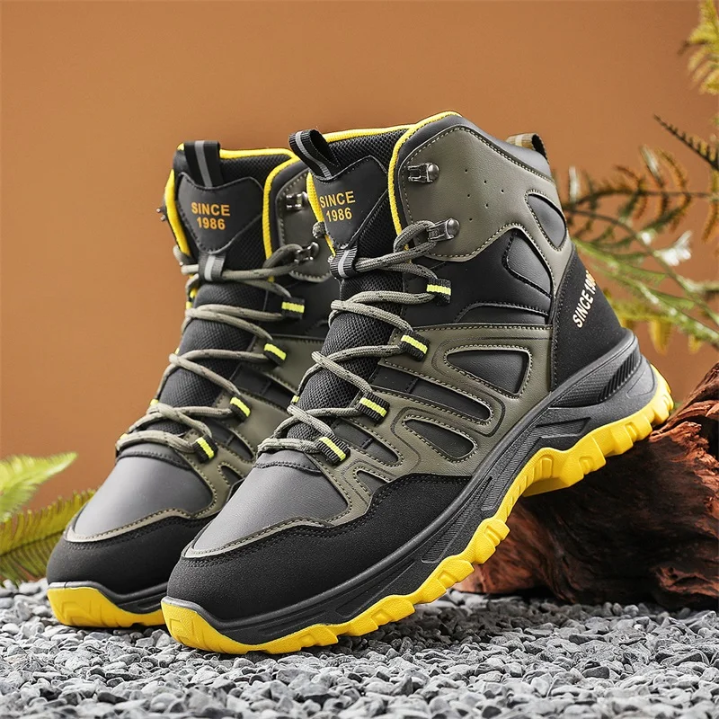 

Fashion Retro Hiking Boots Men Outdoor Platform Men's Trekking Shoes Anti-Slip Camping Mountain Shoes Man High Top Work Sneaker