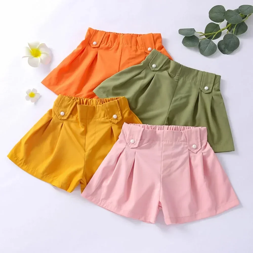 Baby Girls Shorts Kids Elastic Waist Short Pant Toddler Candy Color Pant Summer Children\'s Casual Clothing Sports Loose Trousers