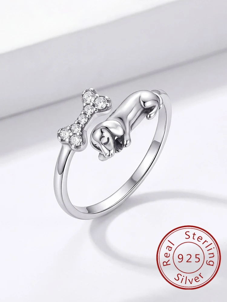 925 Sterling Silver Cute Fun Dog Bone Adjustable Ring For Women Party Daily Wear Anniversary High Quality Fine Jewelry