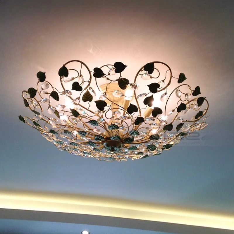 

Пасторальная потолочная лампа для столовой, кованая, с узором, художественная хрустальная лампа для гостиной, теплая лампа для спальни и кабинета