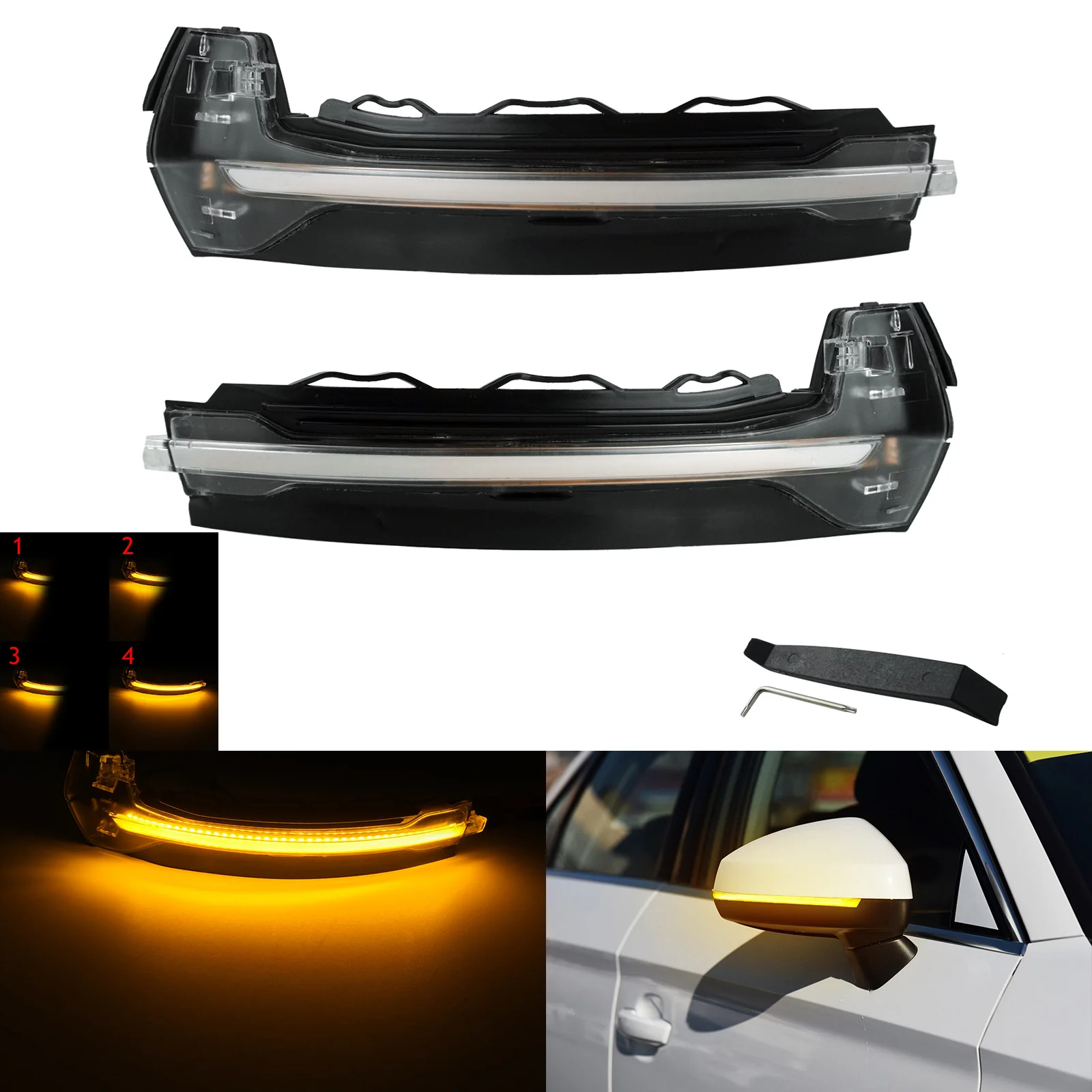 For Audi A3 S3 RS3 8V 2012-up Dynamic LED Wing Mirror Indicator Turn Signal Light Lamps Amber L+R