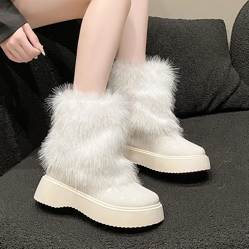 

Round Toe Platform Women's Snow Boots Winter Furry Ladies Shoes 2025 New in Comfortable and Elegant Goth Y2k Novelty Hot Booties