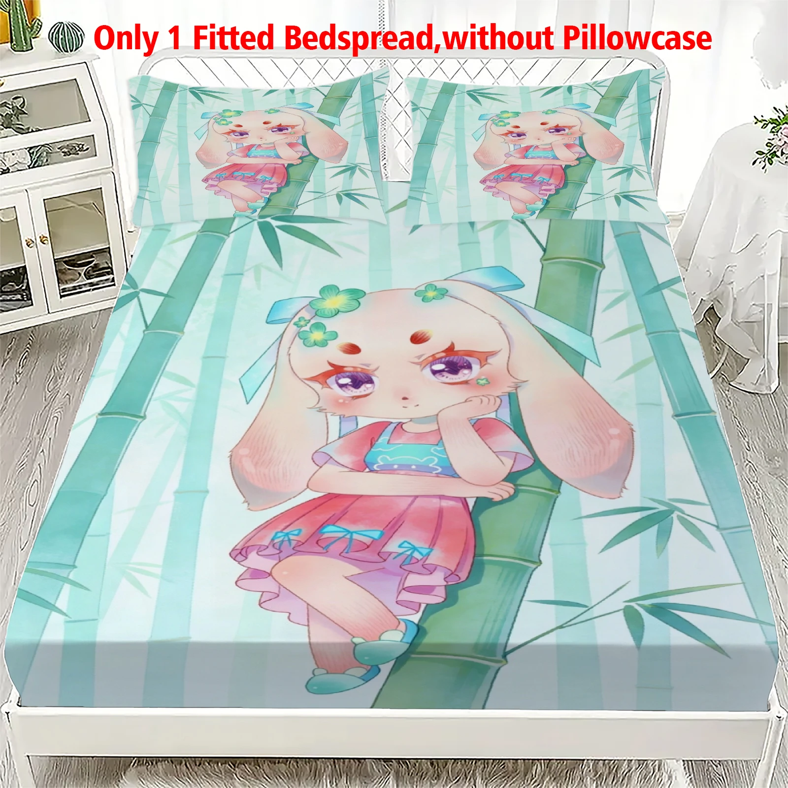 3pcs Fitted Sheet Set Soft Fluff Town Lulu-Sleepy Bunny Breathable Full Set Bedsheets for Home Decor with 2 Pillowcases For Kids
