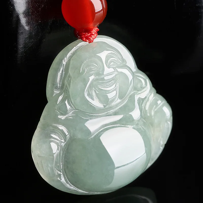 Natural Full Green Ice-like Jadeite Jade Buddha Pendant 18K Gold Inlaid