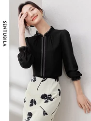 SENTUBILA Pullover Chiffon Blouses for Women Fashion 2024 Autumn Office Ladies Stand Collar Long Sleeve Tops Shirts M33V50343