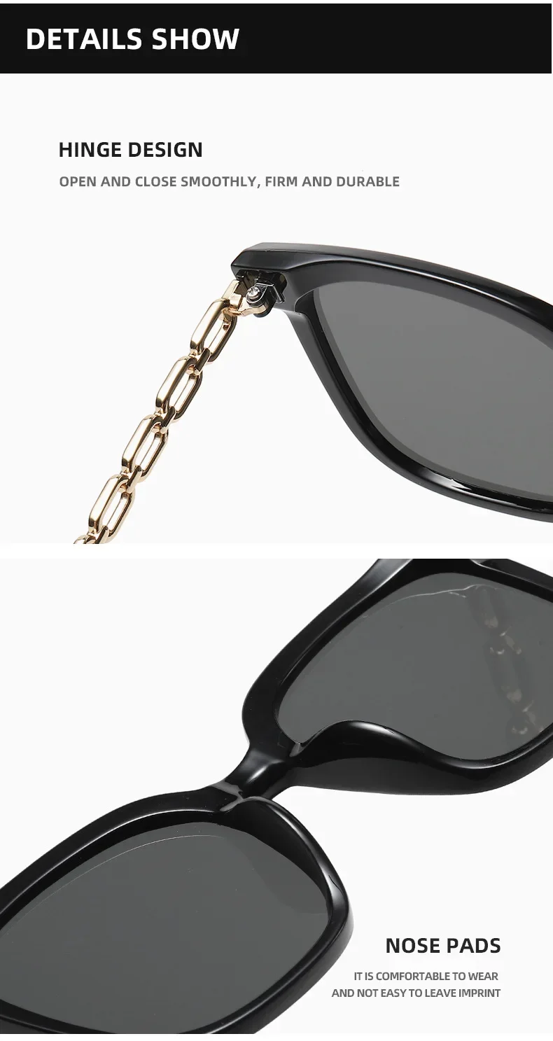Quadratische Sonnenbrille für Frau 2023, Vintage-Stil, großer Rahmen, schwarzer Spiegel, Sonnenbrille, Schattierung, Polarisator, sexy weibliche Reisebrille, Uv400 – Detail 4