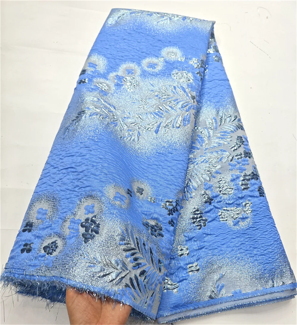 Orange African Brocade Jacquard Fabric Floral Damask Material Nigerian Gilding Lace Cloth Brocard Tissu 5 Yards Africain DJB72