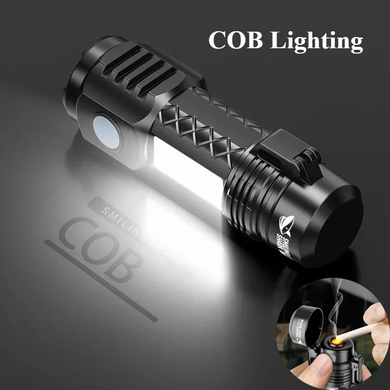 Portable Led Powerful Flashlight Flameless Lighter Usb Rechargeable Multi-Functional Cigarette Lighter Outdoor Camping Men Gift