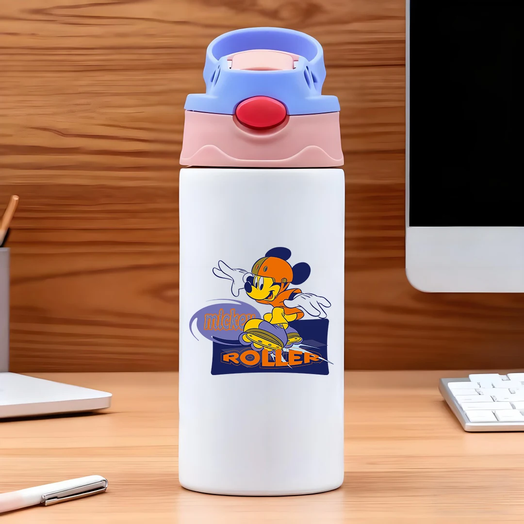 

Disney Mickey Mouse roller skate cartoon illustration 304 stainless steel cartoon straw cup children's water cup New Year gift