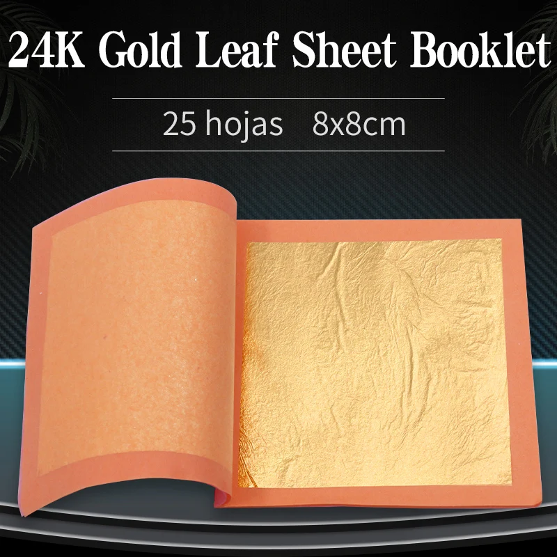

24K Real Gold Leaf sheet 25PCs/Booklet 8cm Gilding Foil for Art Crafts Decoration Painting Buddha Statue Gilded