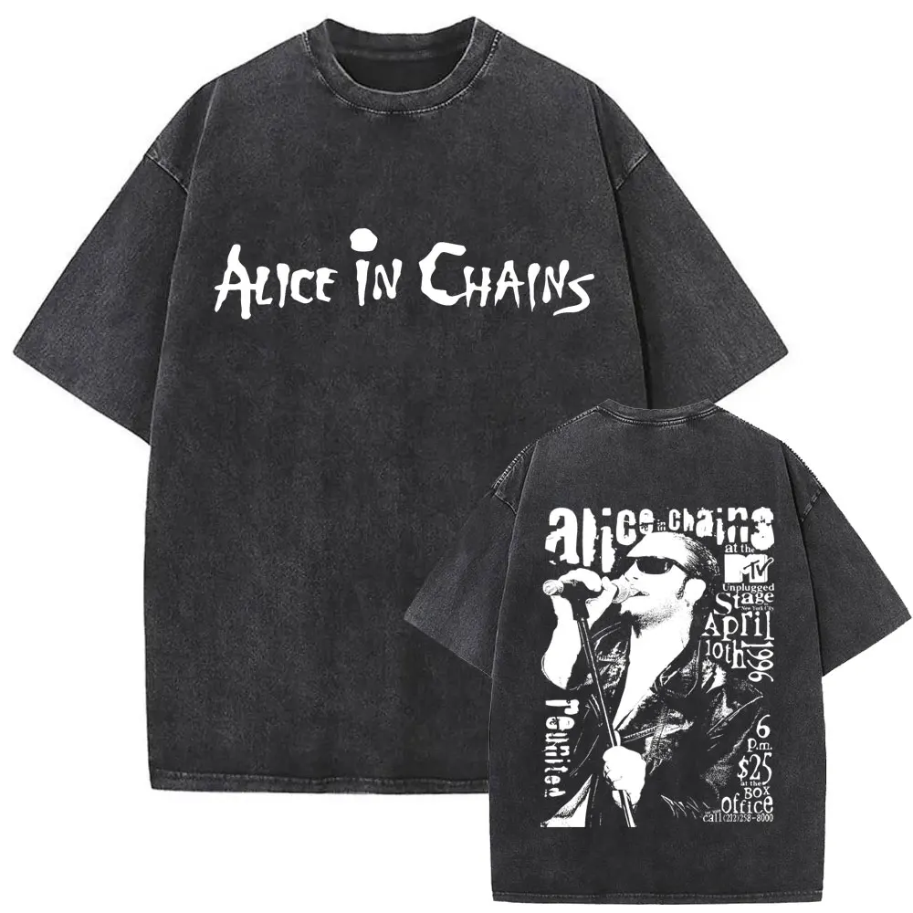 

Washed Vintage Rock Band Alice in Chains Face Graphic T-shirt Men Women Gothic Punk Oversized T Shirts Men's Classic Streetwear