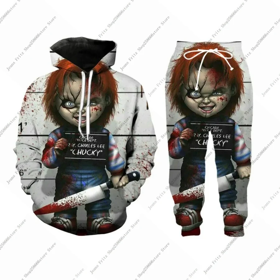 Horror Movie Chucky 3D Printed Hoodie Suit Men Sweatshirts+pants Harajuku Casual Fashion Two Piece Tracksuit Set Kids Clothing