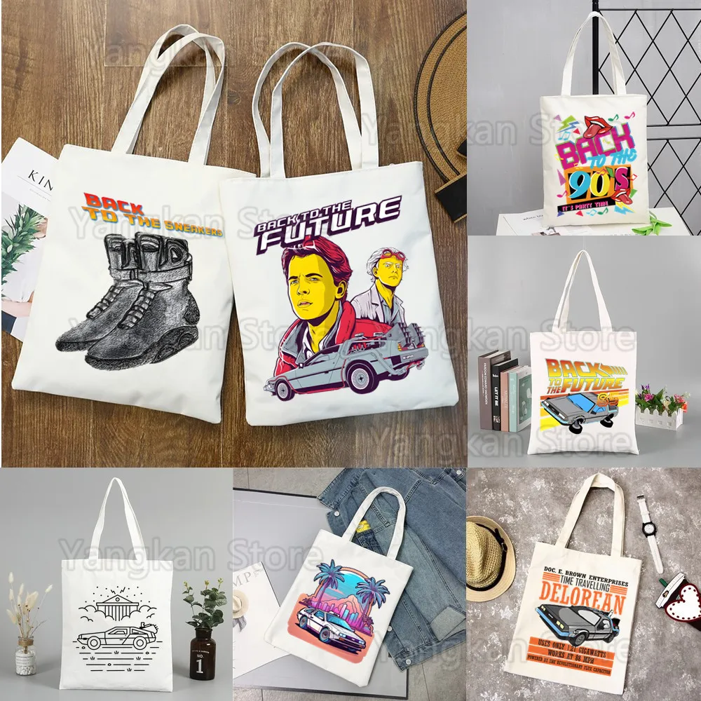 

Back To The Future Delorean Shopper Bags for Women Resuable Tote Bag Harajuku Large Capacity Shopping Bag Anime Printing