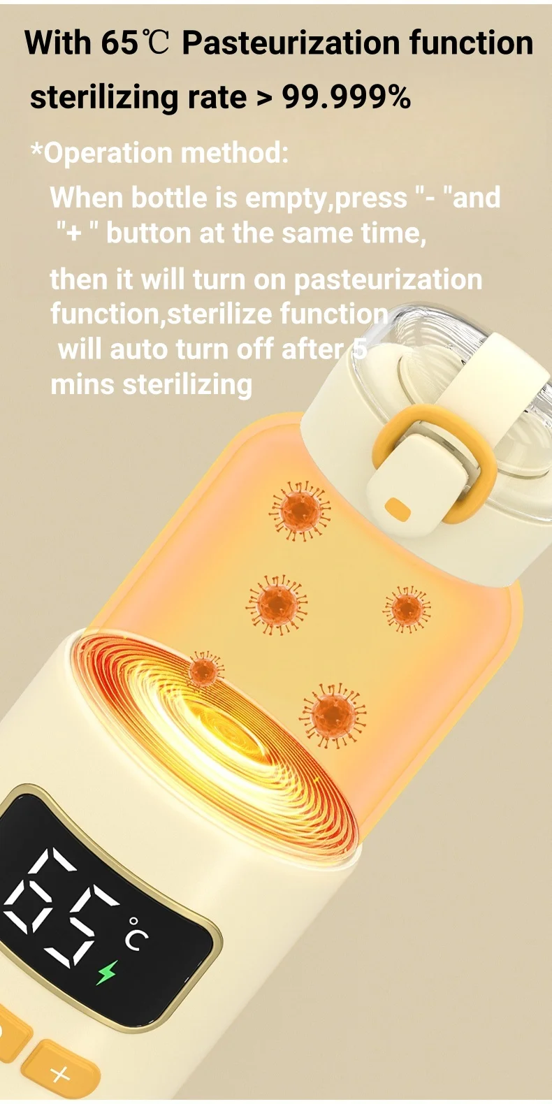 جهاز تسخين الزجاجات المحمول لحليب الأطفال قابل لإعادة الشحن بقدرة 15000 مللي أمبير في الساعة تسخين سريع وشحن سخان زجاجة كهربائي لاسلكي أثناء التنقل