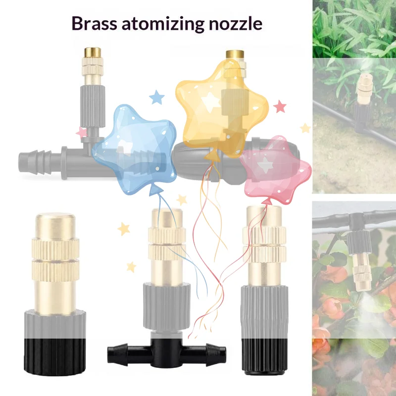 Adjustable Copper Misting Nozzle  For 4/7mm Plastic Tee Connector Brass Watering Irrigation Sprinkler Cooling Nozzle