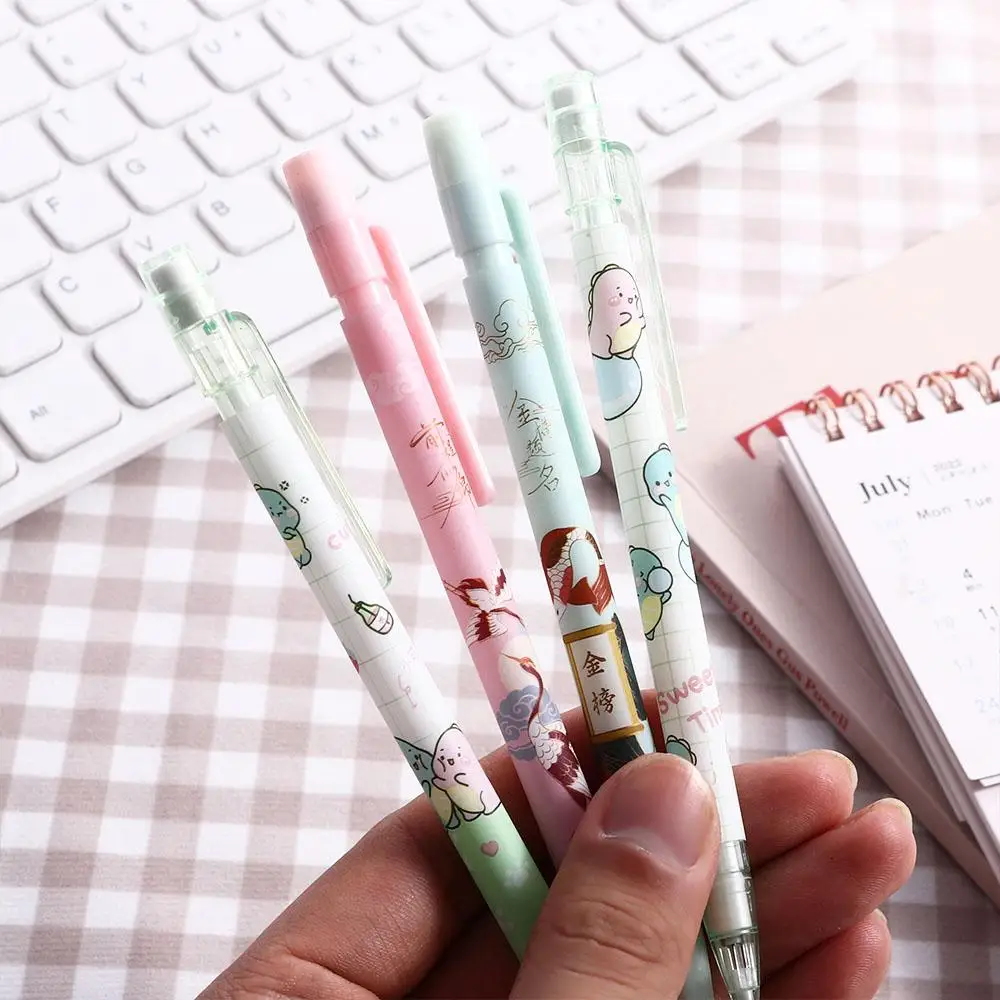Sekolah Kartun Korea dengan Penghapus untuk Alat Tulis Anak Pensil Mekanik Pensil Otomatis Pena Tekan Pensil Bergerak