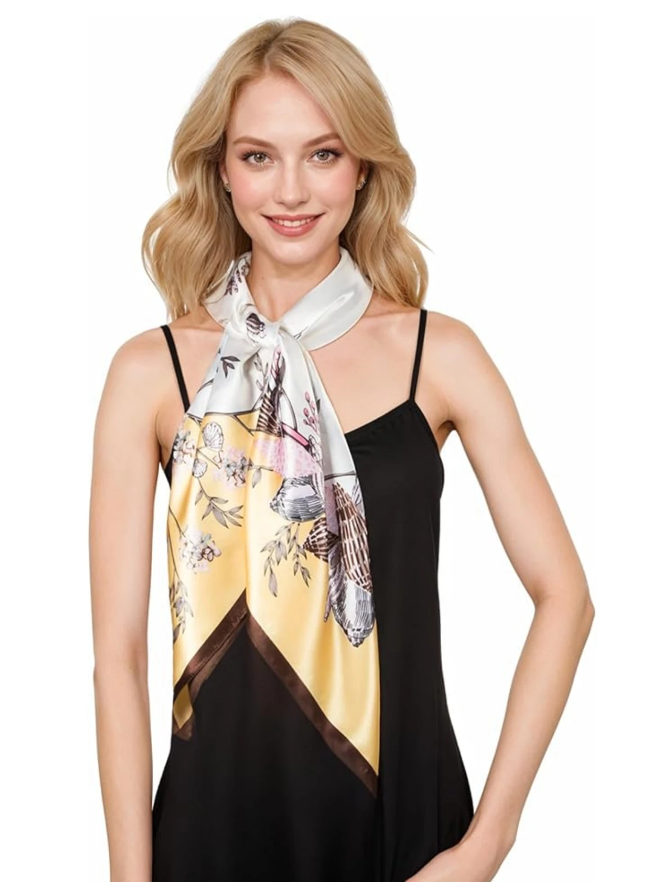 

Square 100% silk scarf with conch print headscarf, approximately 28 * 28 inches lightweight scarf, summer shawl