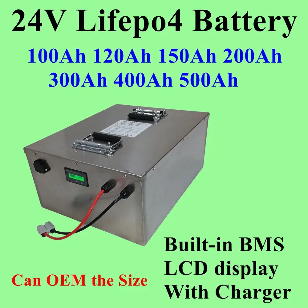 JN- 8S Lifepo4 24V100Ah 150Ah 200ah 300Ah 400Ah 500Ah Battery for 2KW 5KW Inverter Solar System Yacht UPS RV Outdoor.+Charger