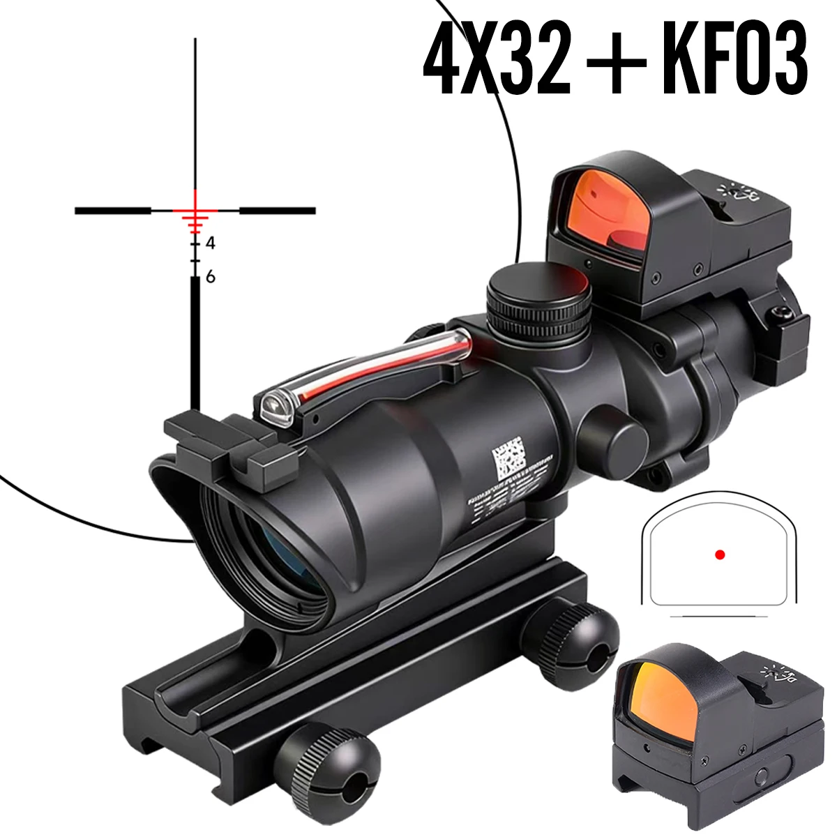 

NEW 4X32+KF03 Red/Green Dot Real Fiber Optics Sight with Mini Red Dot Optics RifleScope Etched Reticle Reflex Hunting Scope