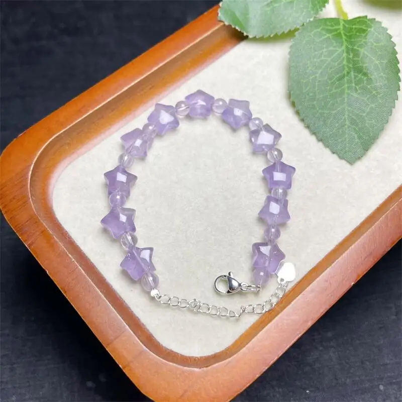 Natural Lavender Amethyst Star Bracelet Handmade Crystal Quartz Jewelry Stretch Bangle Children Birthday Gift 1pcs