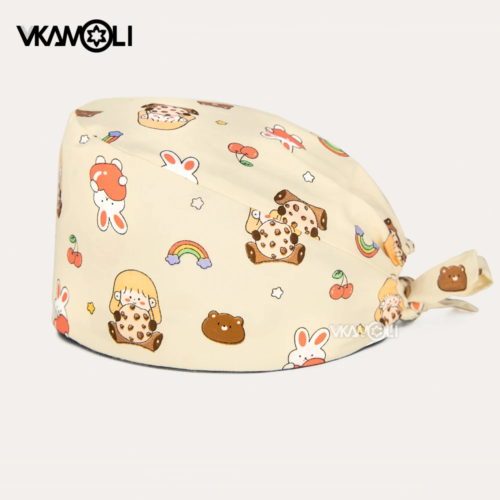 new Cotton Anime printing Breathable Scrub hat pet shop spa uniform Sweat towel hat beauty salon work scrub caps women and man