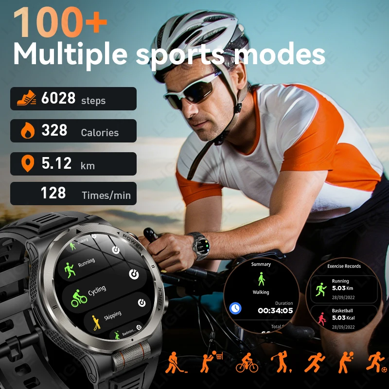 2026 Rugged Military Smart Watch Man AMOLED Flashlight Compass  Sports Tracker Clock 1100mAh Smartwatch For Men Outdoor Watches