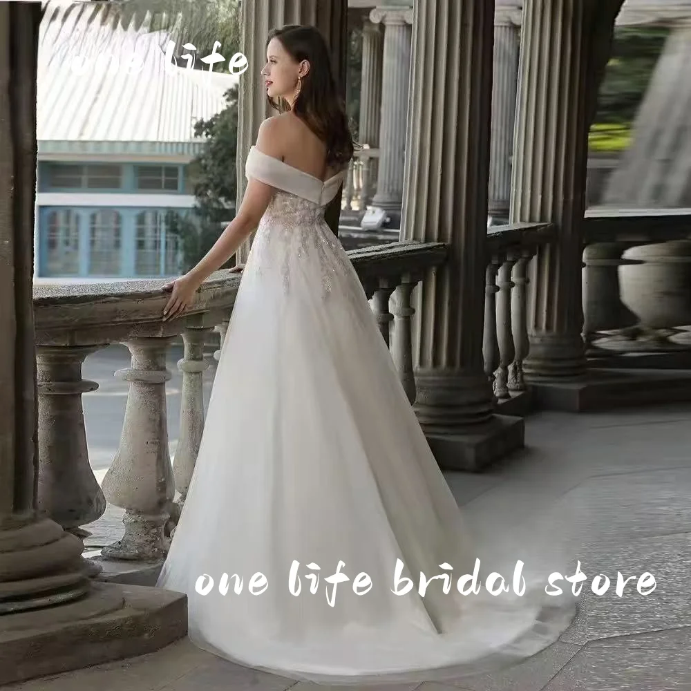 OL Maßgeschneidertes schulterfreies Boho-Hochzeitskleid für Frauen 2023, Braut, A-Linie, schick, mit Perlen verziert, böhmisches Braut-Strandkleid, Roben