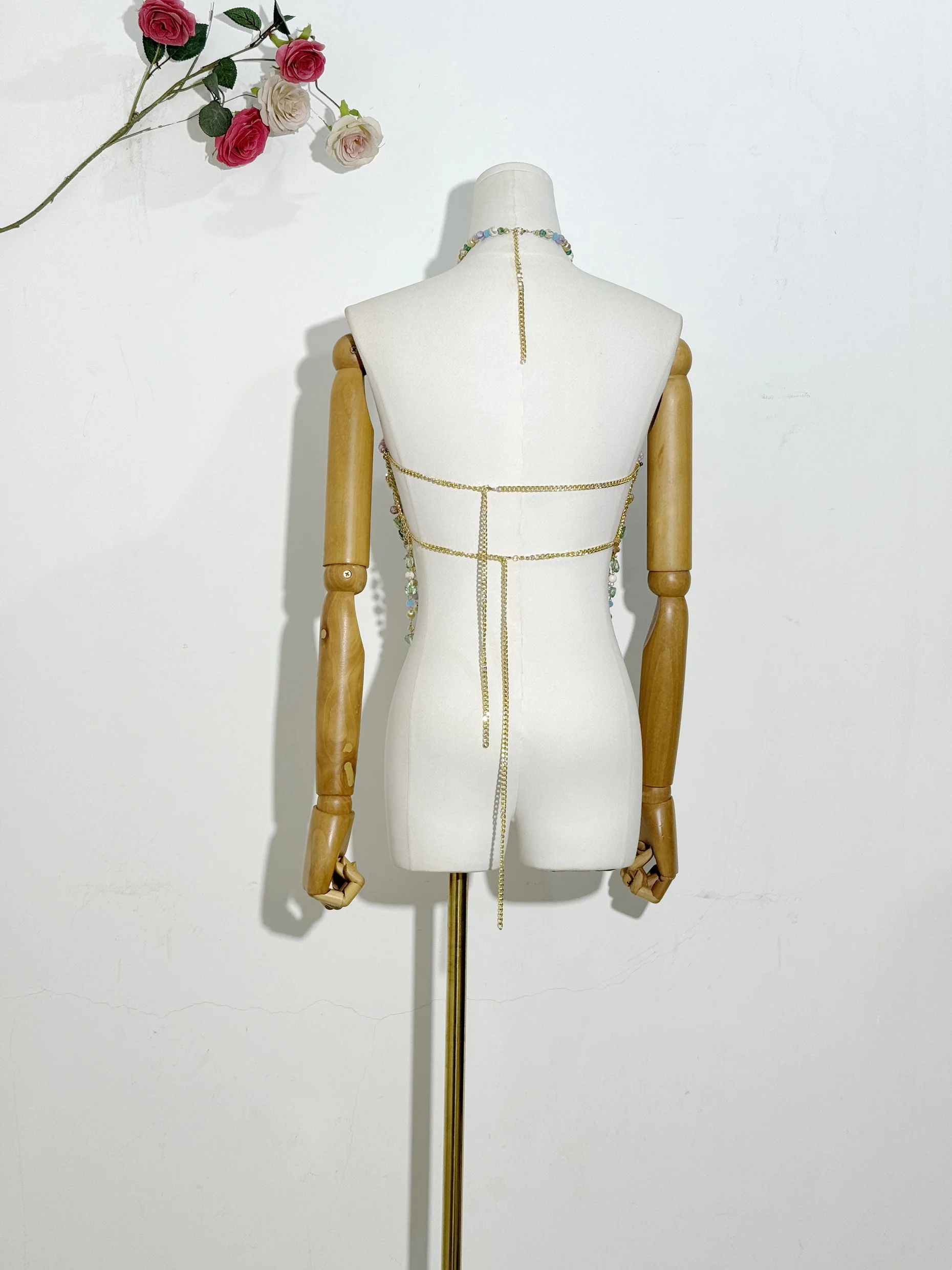 Hot Sexy Women Handmade Turquoise Lavender Multi Stone Bead Body Chain Bikini Bra Hlater Romantic Tank Top Beachwear Lingeie