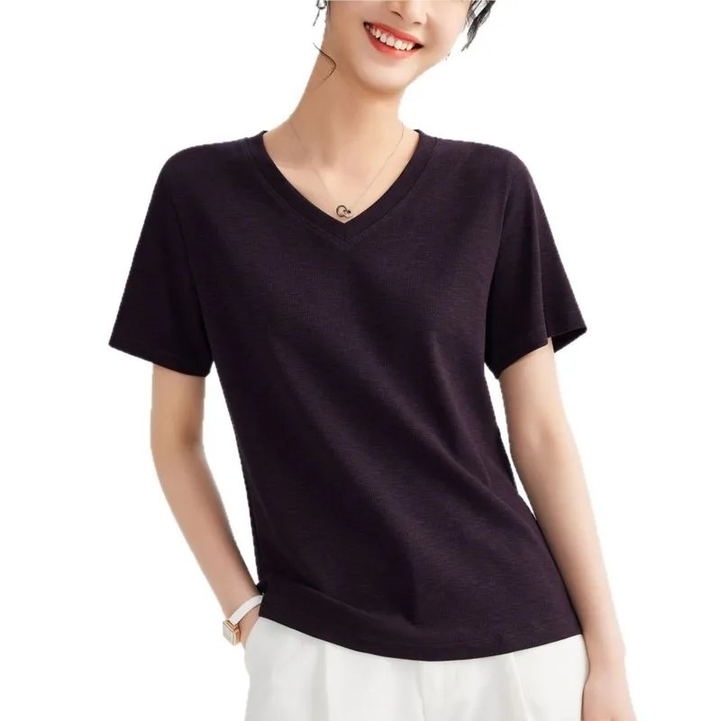 BOWEYLUNV однотонная повседневная футболка с v-образным вырезом и короткими рукавами, женские летние новые приятные для кожи дышащие топы, женские
