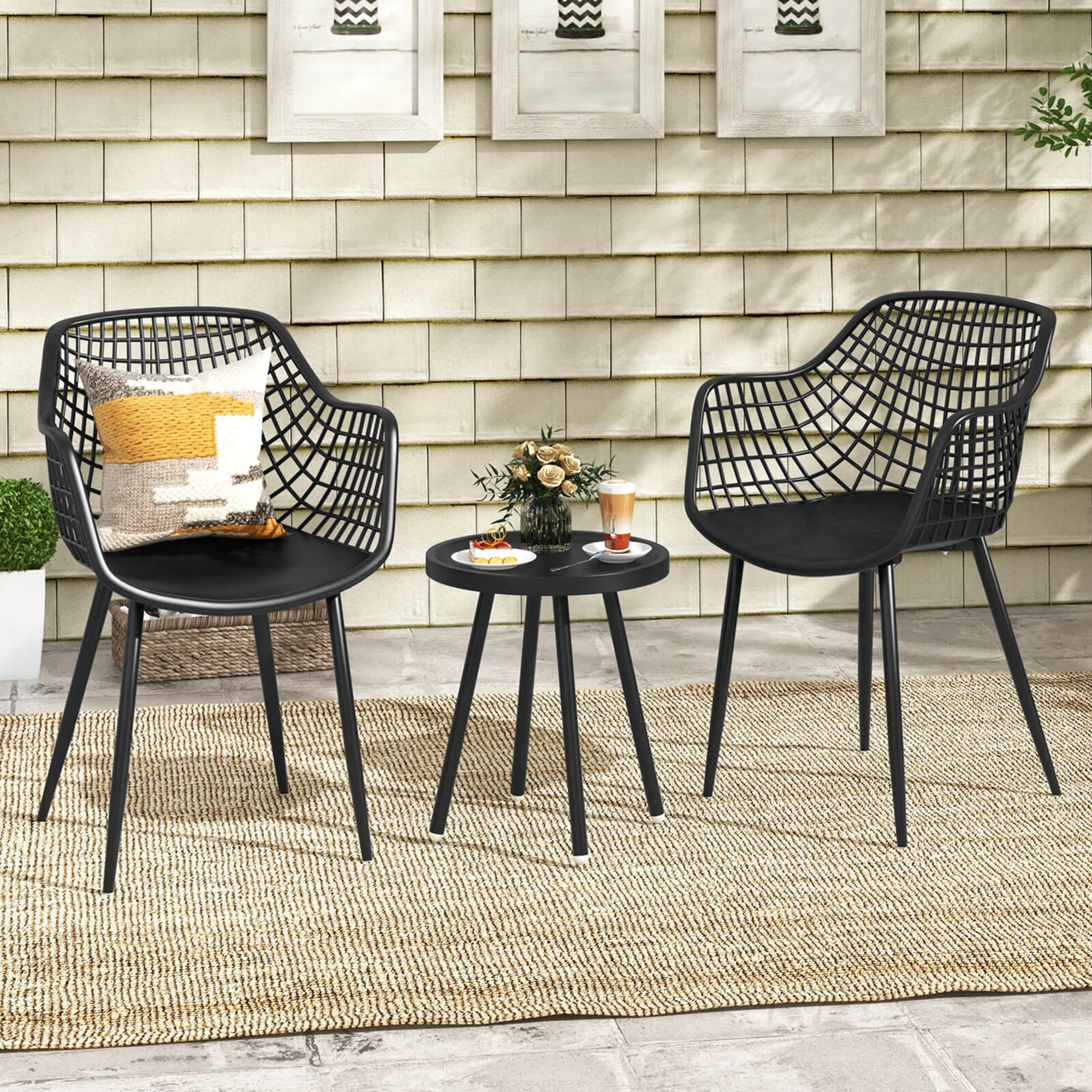 3 Piece Patio Bistro Set All Weather Heavy Duty Table and Chairs Set of 2 Black