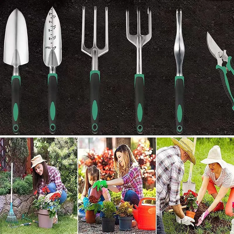 Nice garden combination 11-piece gardening tool set - garden gift kit with aluminum alloy & stainless steel shovel, rake,apron