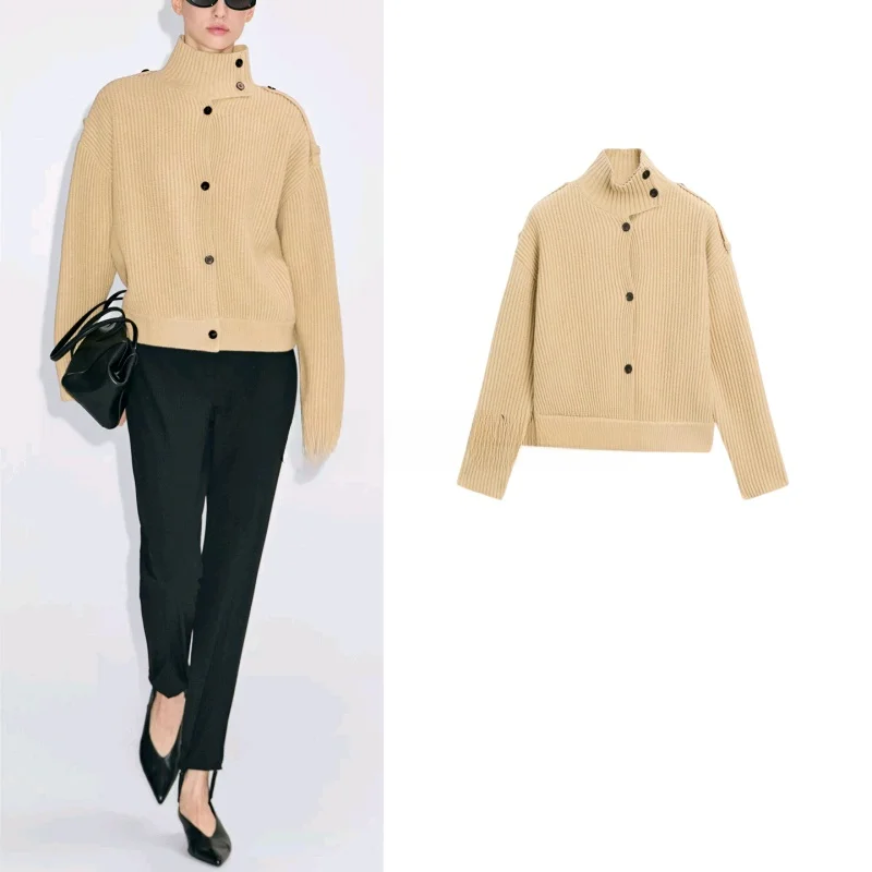 

Новинка осени: Женский уютный кардиган в британском стиле с высоким воротником и длинными рукавами, из полиэстера, повседневная одежда, стандартный крой