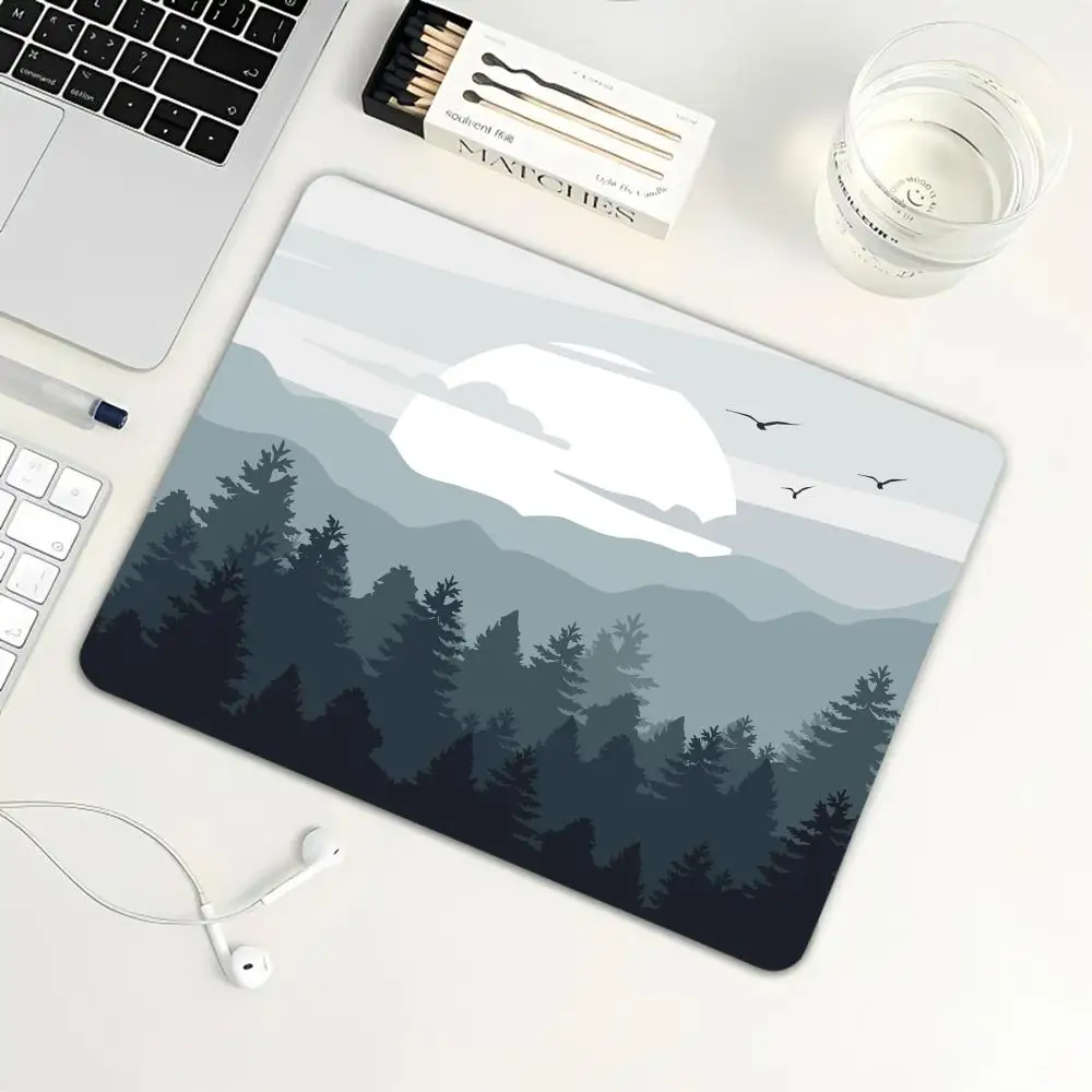 

Minimalist Forest Mountain Mouse Pad, Non-slip Desk Mat, Grey Sunrise Landscape Gaming Mouse Pad