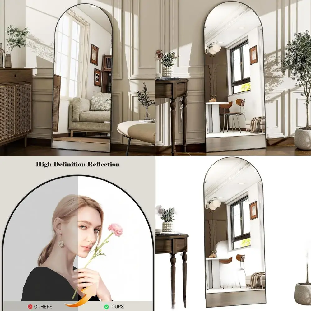 

57 x 20 Arched Full-Length Wall or Floor Mirror, Black for Bathroom, Living Room, Bedroom, and Entryway