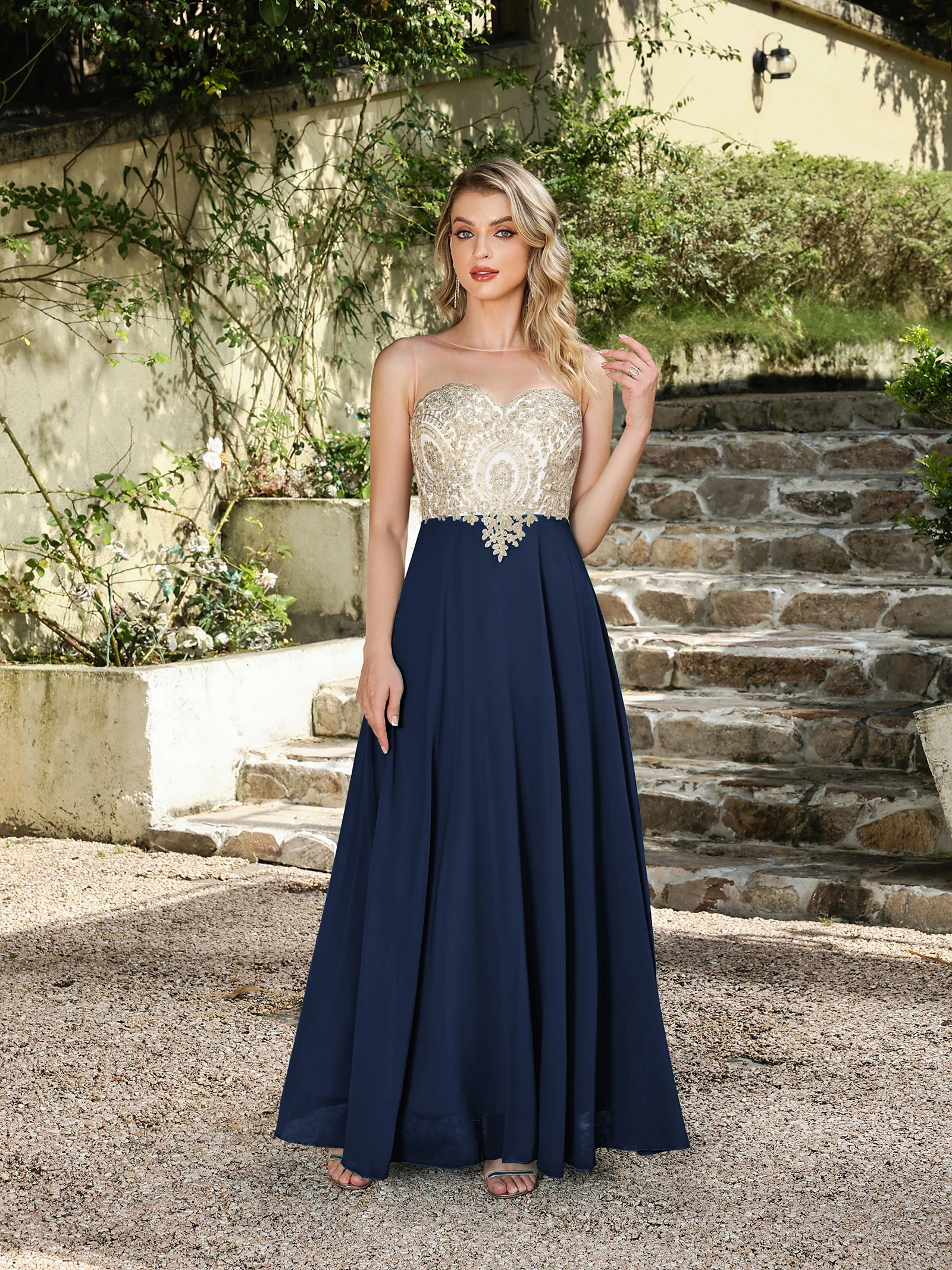 

Long Lace Chiffon Evening Dresses Backless Women A-line Sweetheart Beaded Elegant Formal Prom Wedding Party Gown Robes De Soirée