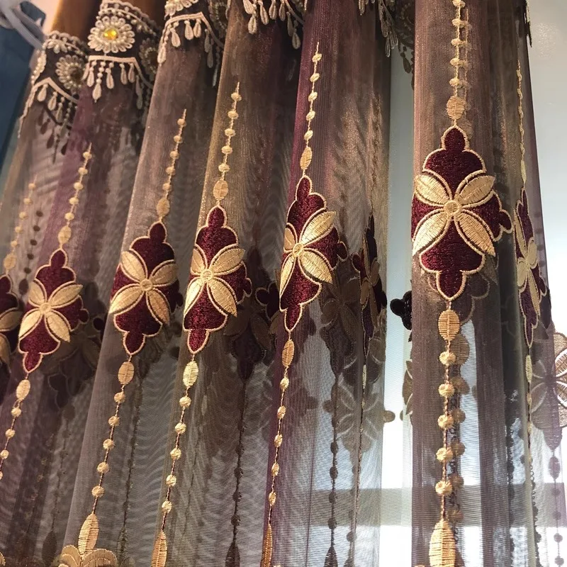Custom  Size！！European Luxury Style Embroidery Yarn Curtains for Living Dining Room Bedroom Elegant High-end and Atmospheric