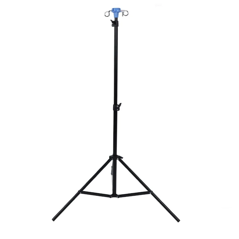 Adjustable Height IV Pole Stand Stainless Steel 4 Hooks 3 Legs Infusion Stand Space Saving Carbon Steel IV Bag Tripod Stand