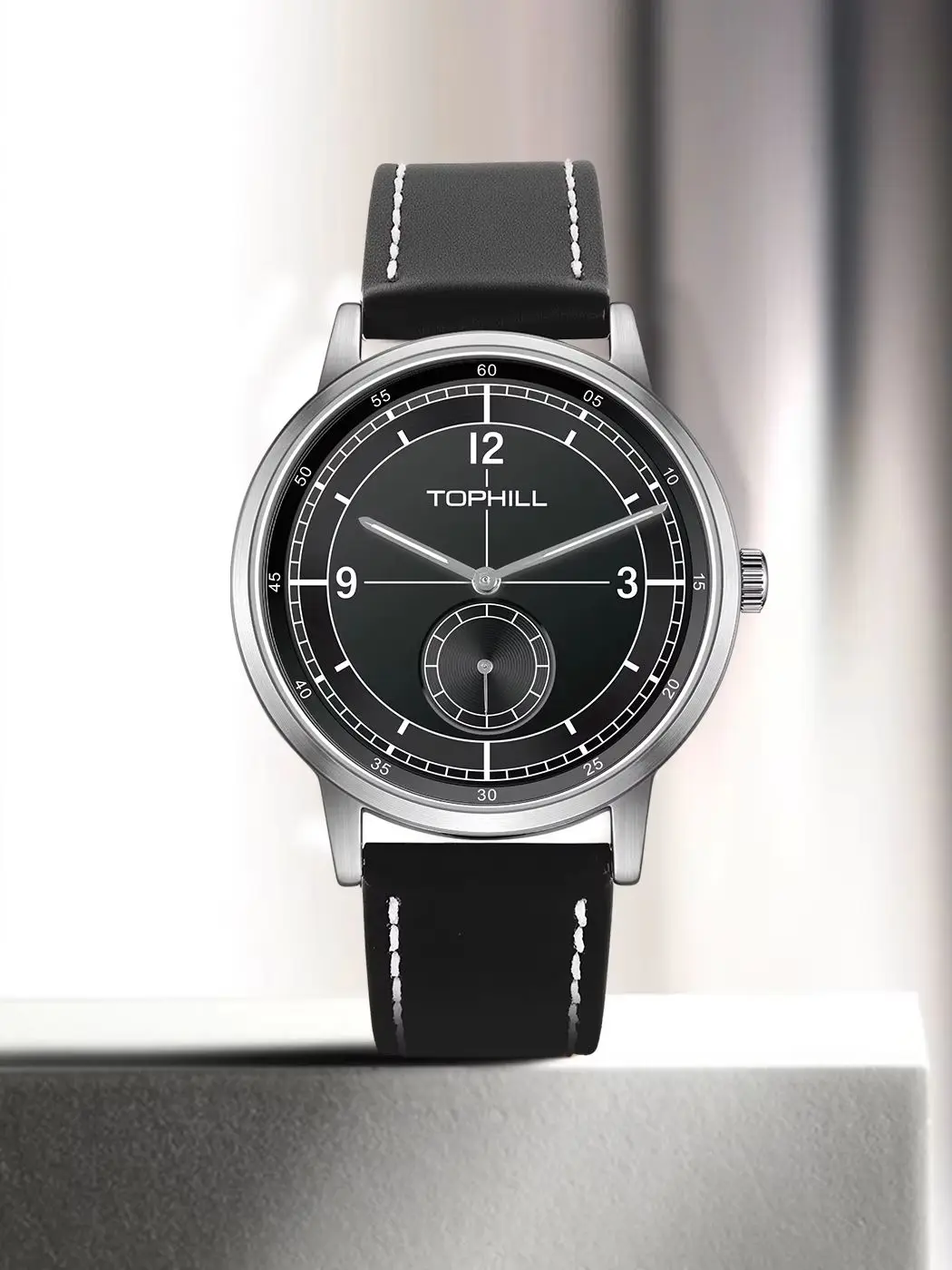 TOPHILL 40mm 1L45 Vintage Men's Watch Retro Business Design Japanese Quartz Movement Sapphire Glass Leather Strap TW098G